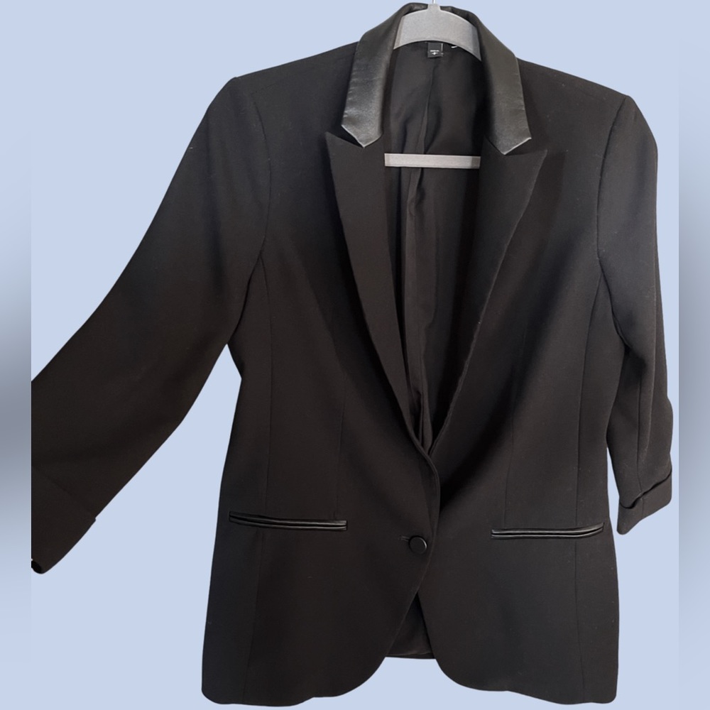 Black Leather Collar Blazer
